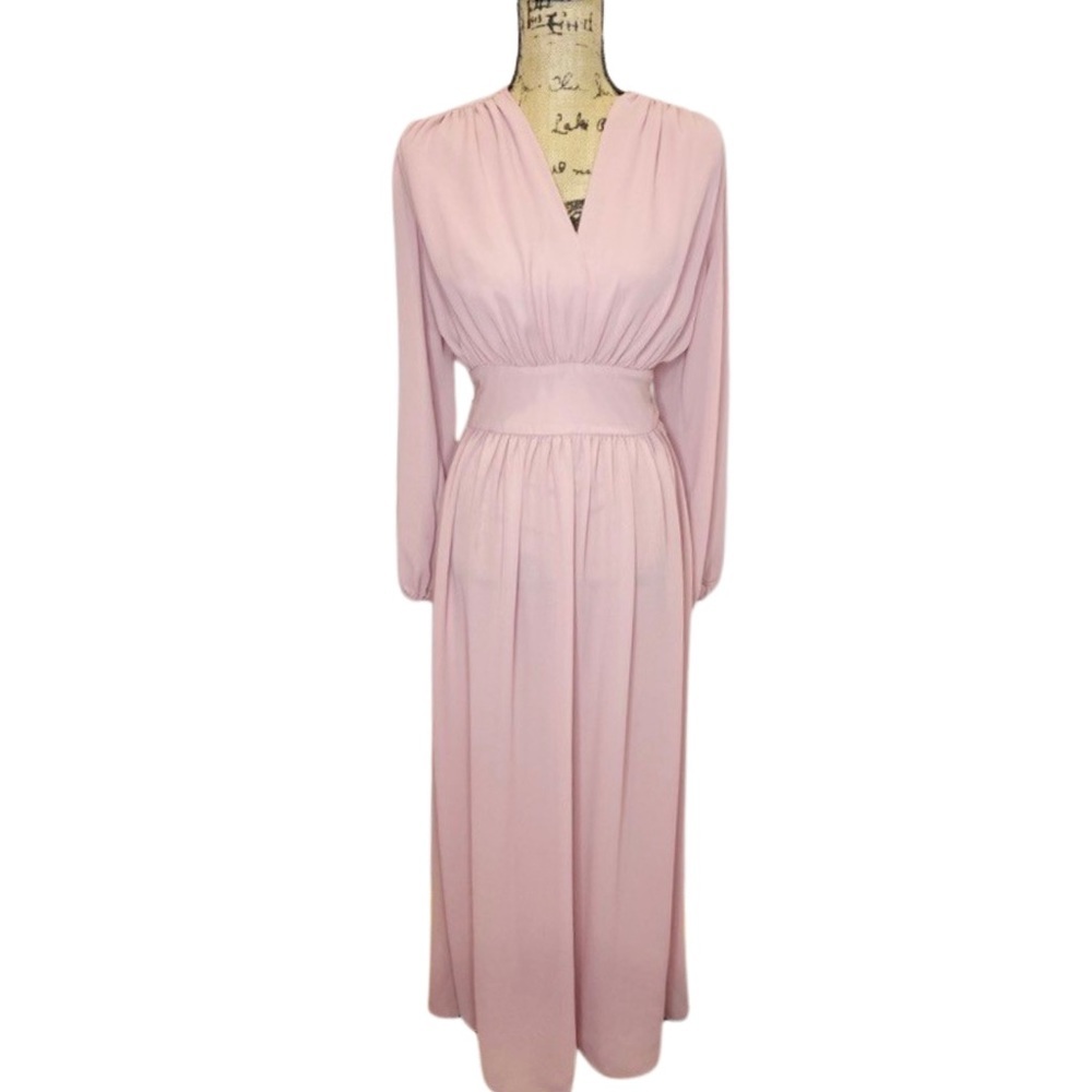 Vintage 1970’s Pink V Neck Maxi Dress